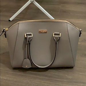 Grey leather medium sized bag w/ cross body strap